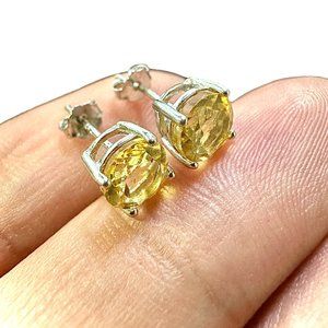 Citrine Stud Earrings 925 Sterling Silver 6MM Stud Earrings for Women